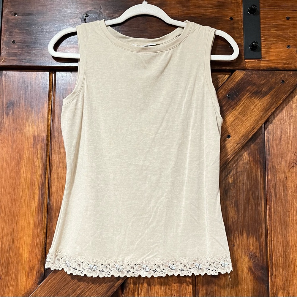 George Stretch beaded sequin lace trim tank top